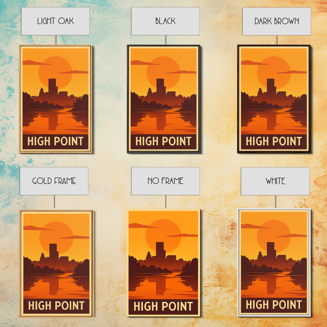 High Point Travel Poster, Canvas Print, Gold Art Deco Poster Art, High Point Wall Art, Mid Century Wall Art, Travel Poster Set