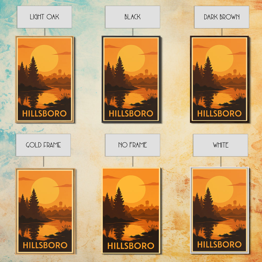Hillsboro Travel Poster, Canvas Print, Gold Art Deco Poster Art, Hillsboro Art Print, Retro Travel Print, Travel Wall Art, Fine Art Print