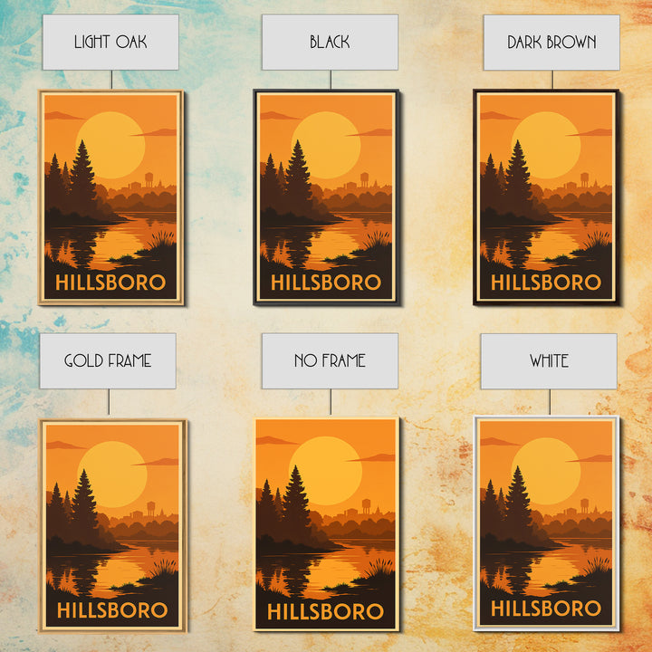 Hillsboro Travel Poster, Canvas Print, Gold Art Deco Poster Art, Hillsboro Art Print, Retro Travel Print, Travel Wall Art, Fine Art Print