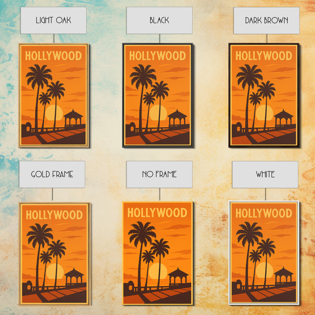 Hollywood Florida Travel Poster, Canvas Print, Gold Art Deco Poster Art, Hollywood Poster Print, Retro Travel Print, Vintage Travel Print