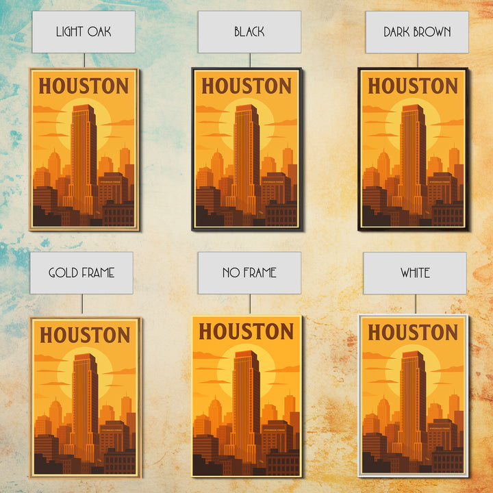 Houston Texas Travel Poster, Canvas Print, Gold Art Deco Poster Art, Houston Travel Art, Wanderlust Decor, Travel Wall Decor, Wall Art