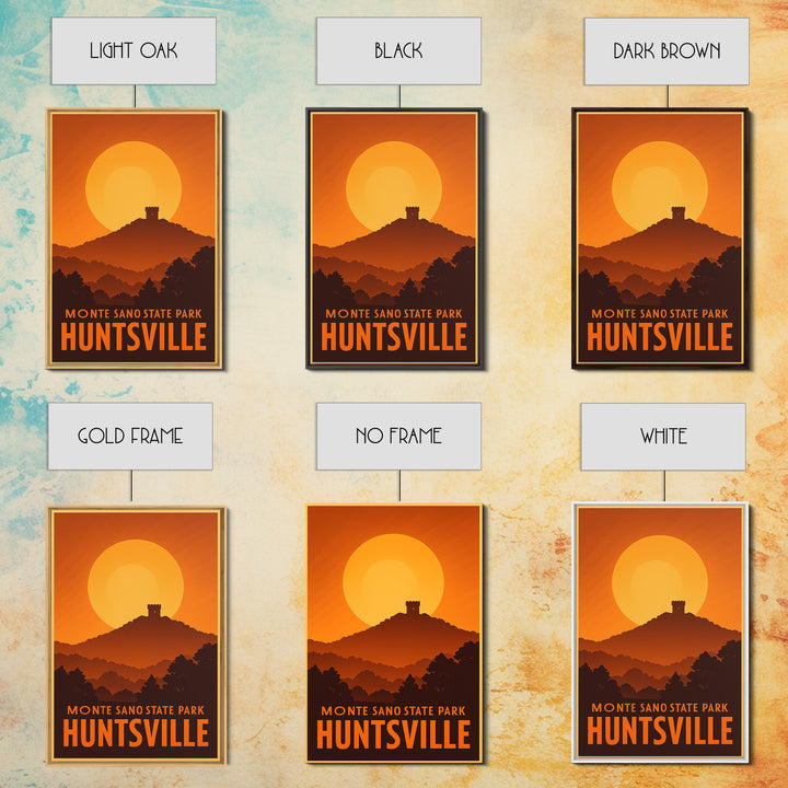 Huntsville Travel Poster, Framed Canvas Print, Warm Sunset Silhouette Art, Huntsville City Art, Vintage City Poster, Vintage City Art
