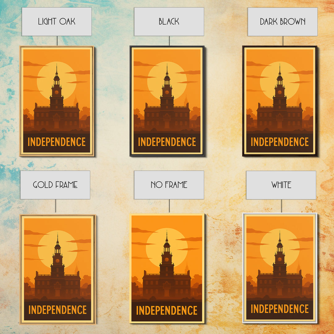 Independence Travel Poster, Canvas Print, Gold Art Deco Poster Art, Independence Travel Art, Eclectic Wall Decor, Watercolor City Skyline