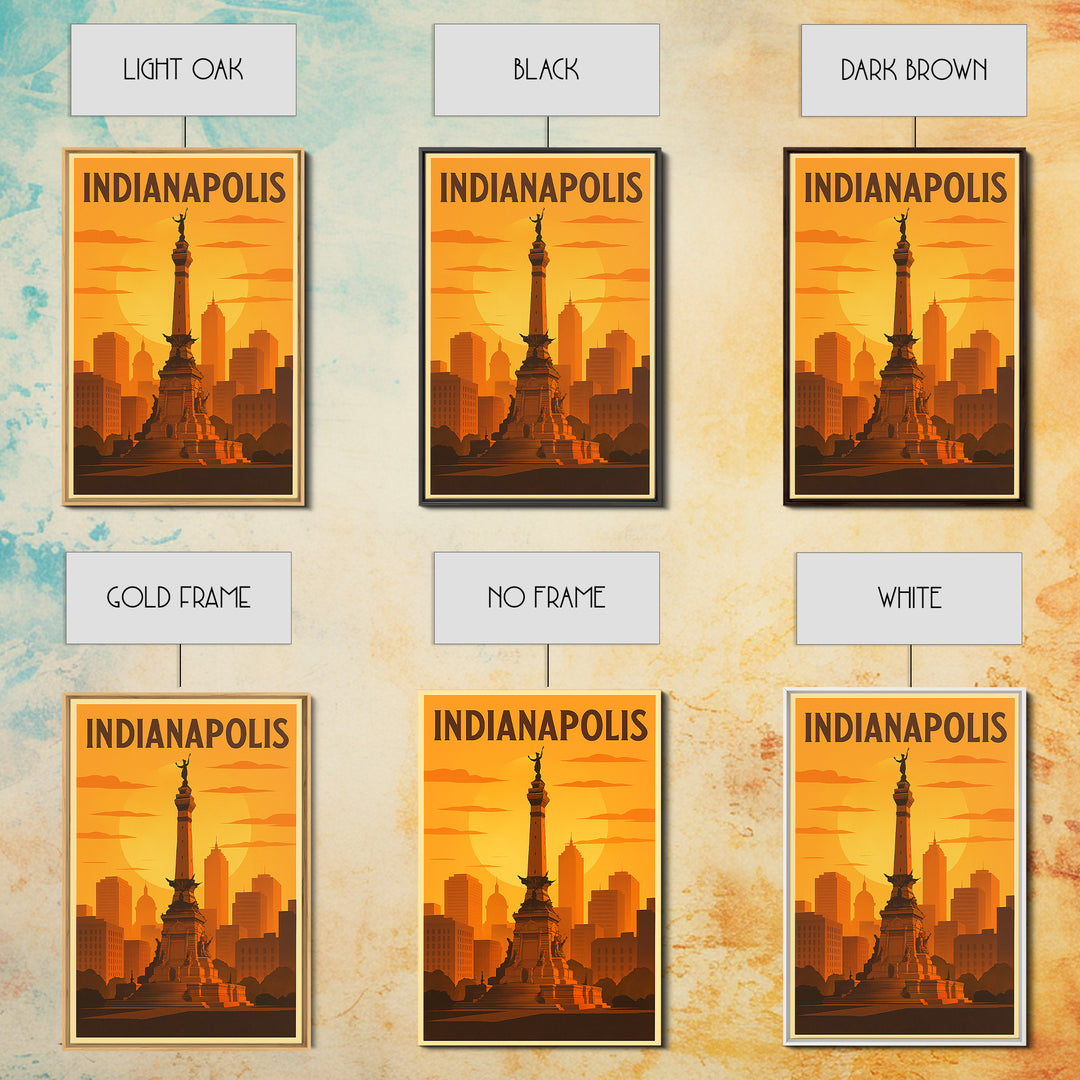 Indianapolis Indiana Travel Poster, Canvas Print, Warm Sunset Silhouette Art, Indianapolis Art Print, Retro Travel Print, Home Office Decor
