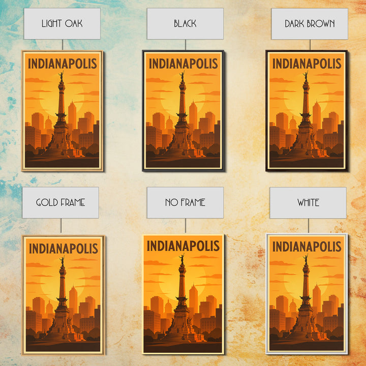 Indianapolis Indiana Travel Poster, Canvas Print, Warm Sunset Silhouette Art, Indianapolis Art Print, Retro Travel Print, Home Office Decor