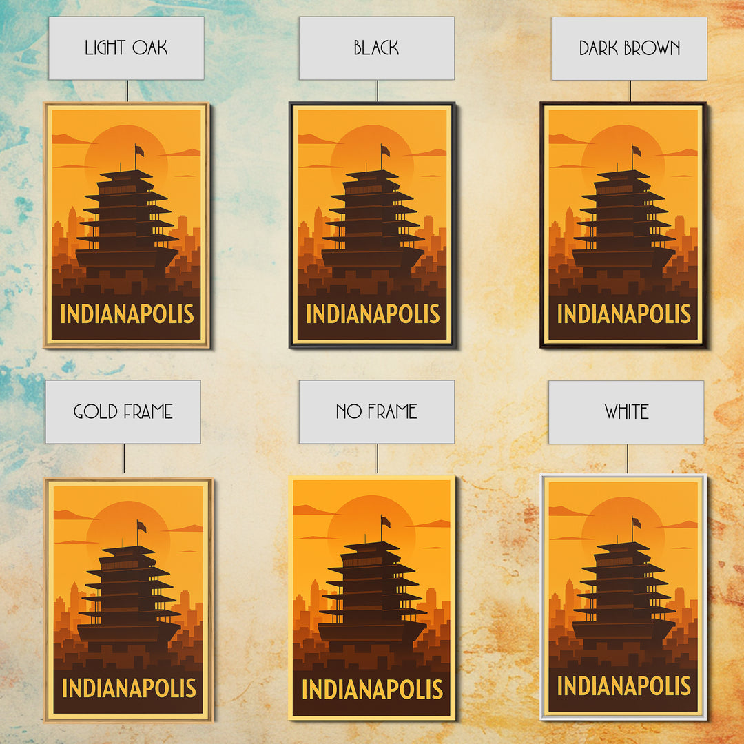 Indianapolis Travel Poster, Canvas Print, Warm Sunset Silhouette Art, Indianapolis City Art, Eclectic Wall Decor, Travel Poster Art