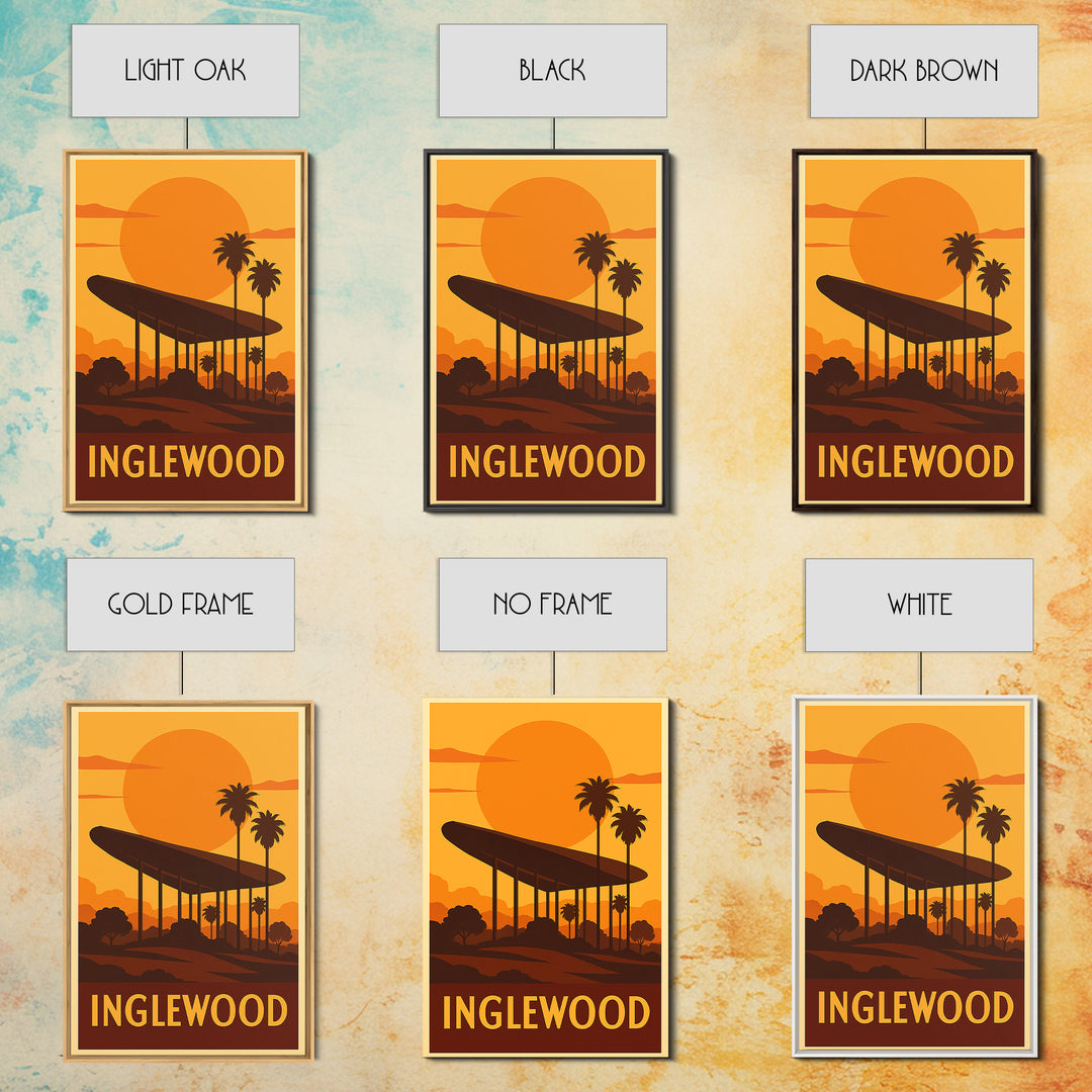 Inglewood Travel Poster, Canvas Print, Warm Sunset Silhouette Art, Inglewood Wall Art, Retro Travel Print, City Travel Prints, Wall Art