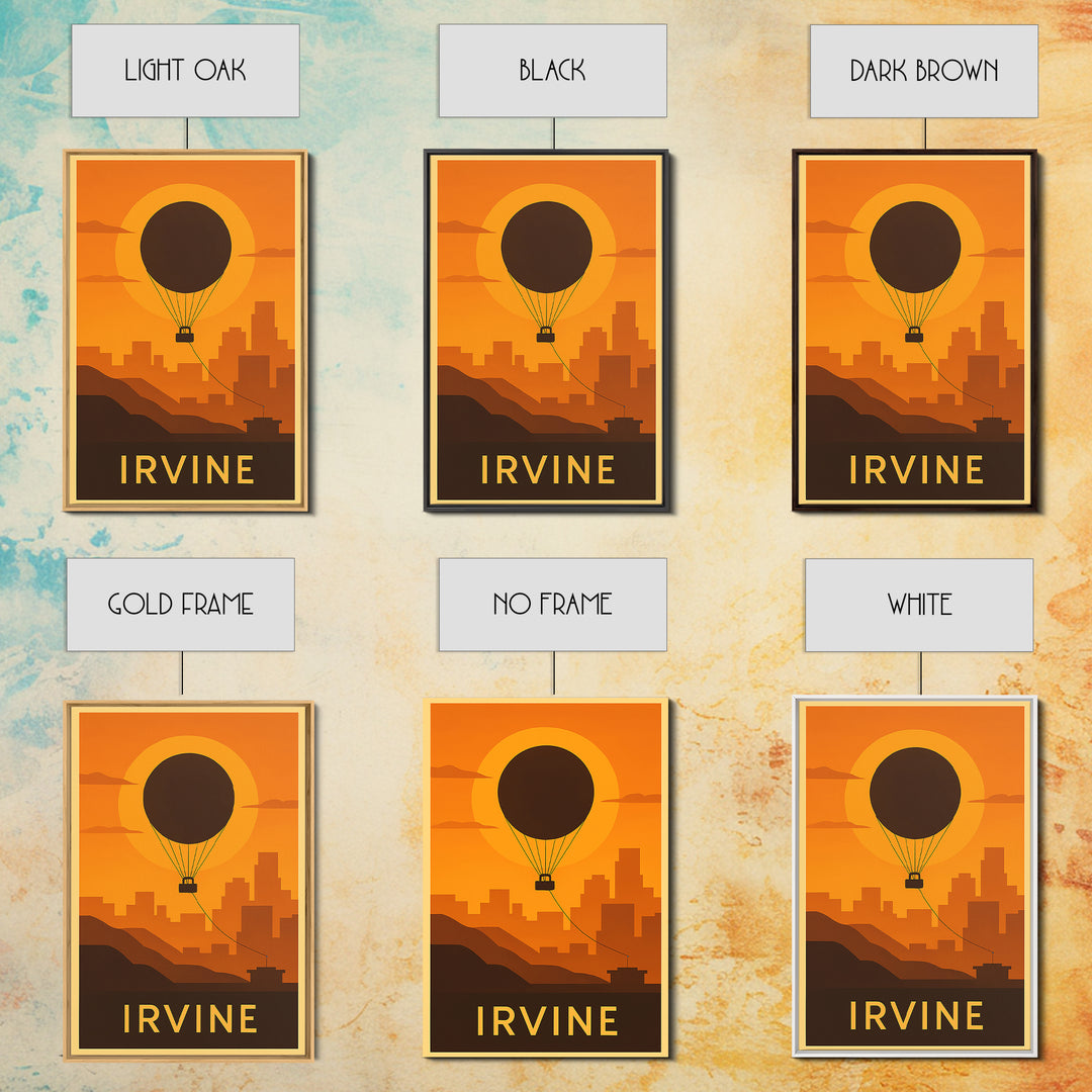 Irvine Travel Poster, Canvas Print, Golden Travel Poster Art, Irvine Poster Print, Watercolor Cityscape, Mid Century Wall Art, Design 2