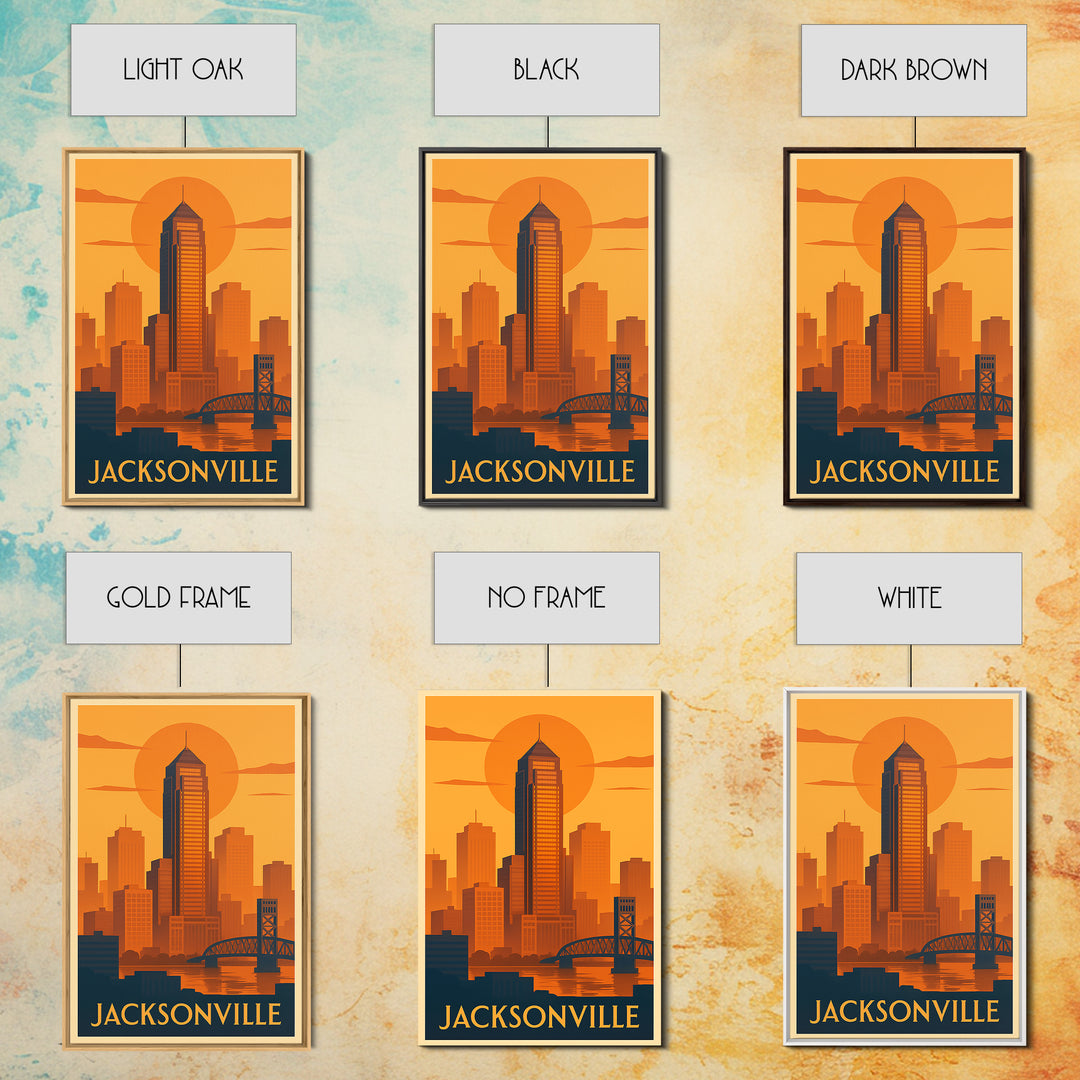 Jacksonville Travel Poster, Framed Canvas Print, Gold Art Deco Poster Art, Jacksonville City Art, City Art Print, Modern Wall Decor