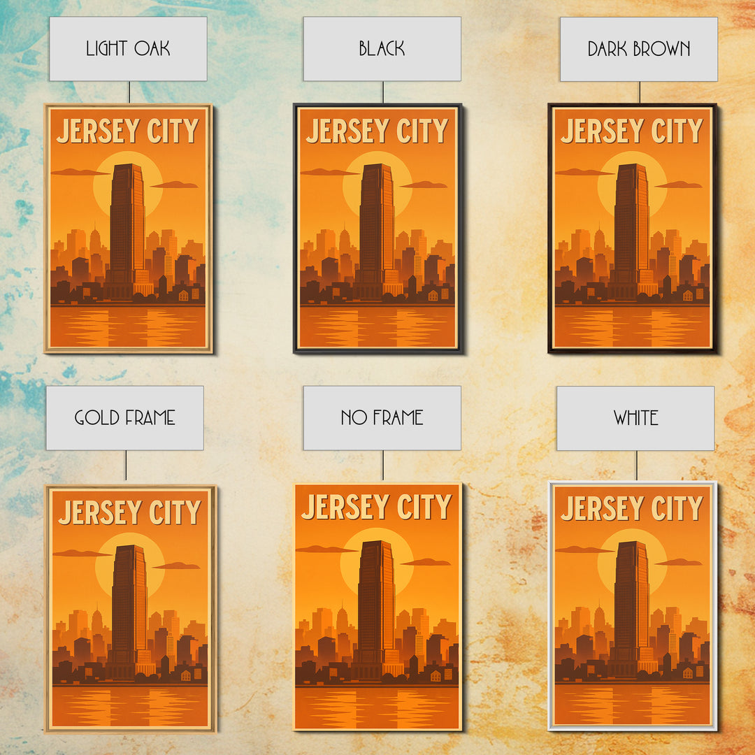 Jersey City New Jersey Travel Poster, Framed Canvas Print, Vintage Deco Wall Art, Jersey City Wall Art, Fine Art Print, Travel Wall Art