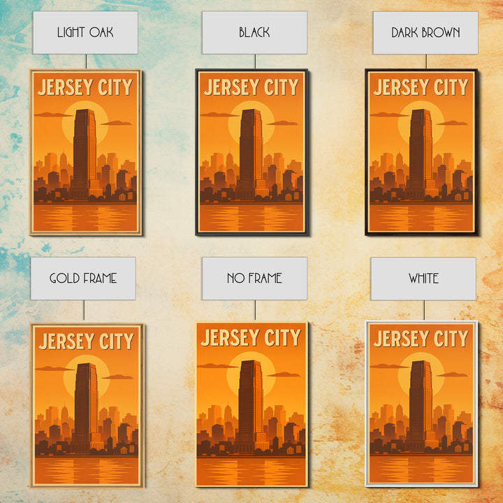 Jersey City New Jersey Travel Poster, Framed Canvas Print, Vintage Deco Wall Art, Jersey City Wall Art, Fine Art Print, Travel Wall Art