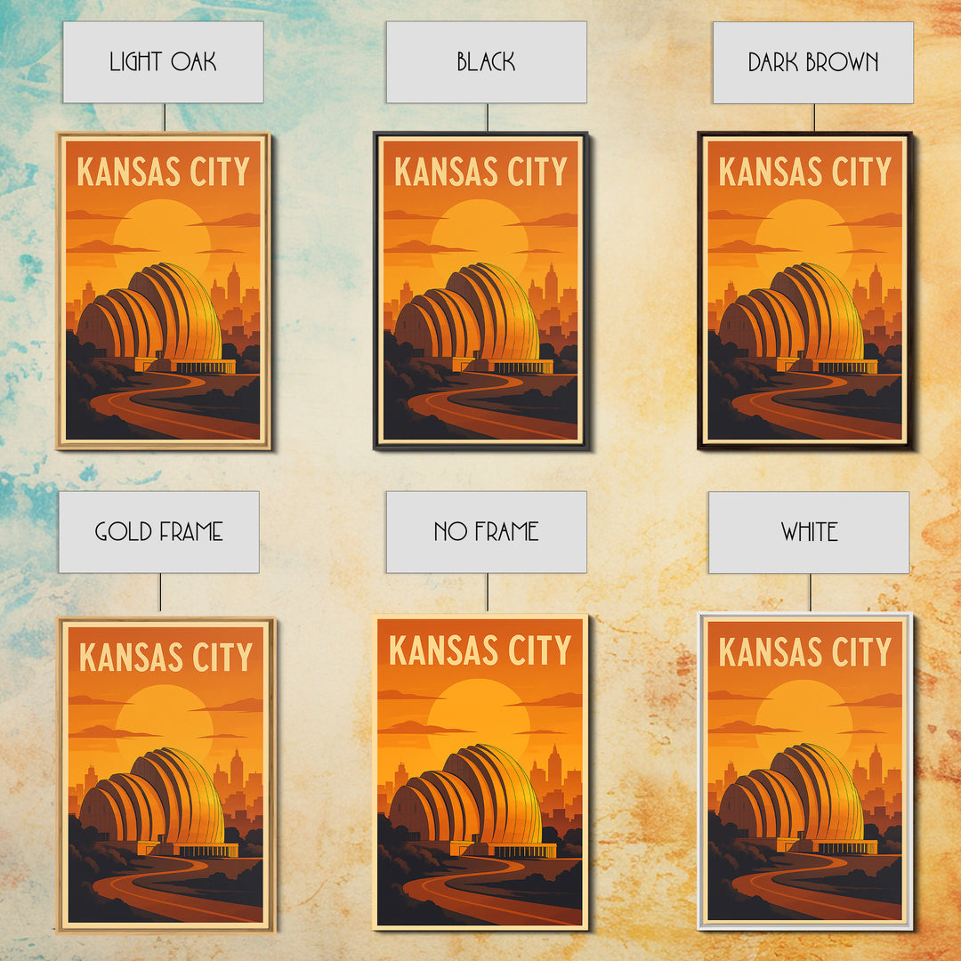 Kansas City Missouri Travel Poster, Canvas Print, Gold Art Deco Poster Art, Kansas City City Art, Gift For Travelers, Watercolor Skyline