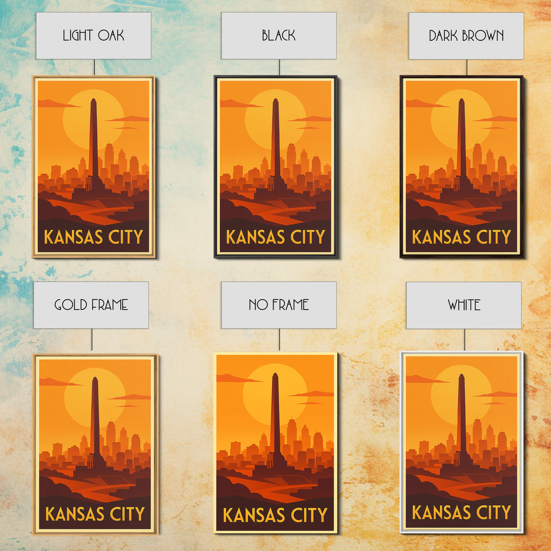 Kansas City Travel Poster, Framed Canvas Print, Gold Art Deco Poster Art, Kansas City Travel Art, Retro Travel Print, Travel Wall Decor