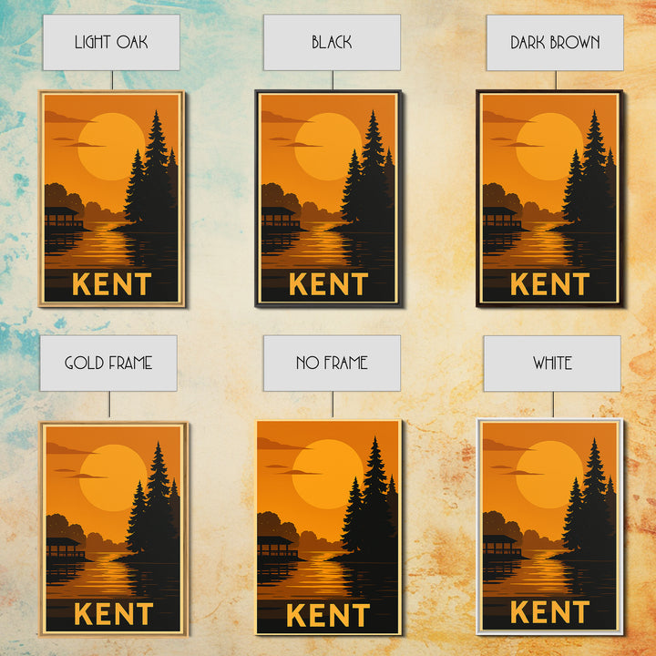 Kent Travel Poster, Canvas Print, Gold Art Deco Poster Art, Kent Wall Art, Fine Art Print, Watercolor Urban Skyline, Eclectic Wall Decor
