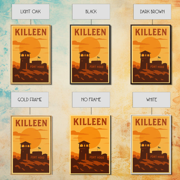 Killeen Texas Travel Poster, Framed Canvas Print, Golden Travel Poster Art, Killeen Art Print, Home Office Decor, Travel Poster Art