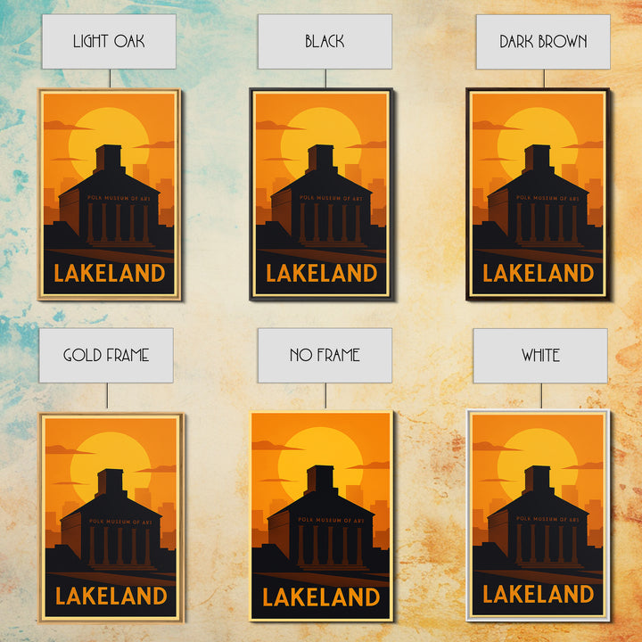 Lakeland Travel Poster, Canvas Print, Warm Sunset Silhouette Art, Lakeland Art Print, Living Room Wall Art, Mid Century Wall Art