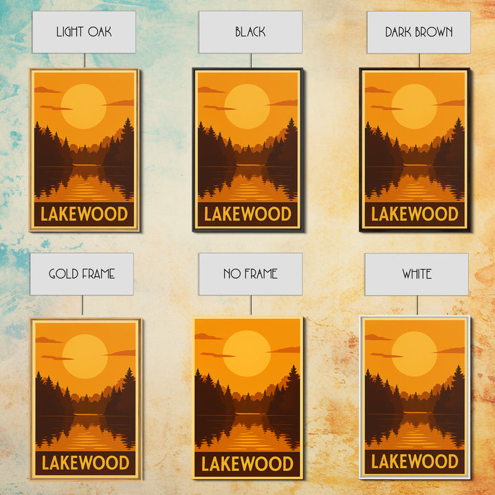 Lakewood Travel Poster, Framed Canvas Print, Golden Travel Poster Art, Lakewood City Art, Living Room Wall Art, City Illustration