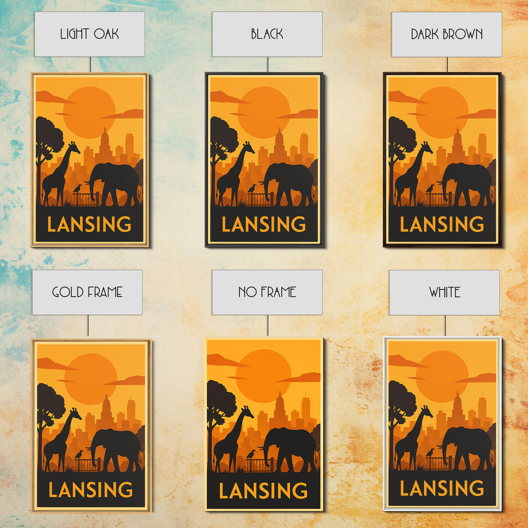 Lansing Travel Poster, Framed Canvas Print, Golden Travel Poster Art, Lansing City Art, Wanderlust Decor, Living Room Wall Art
