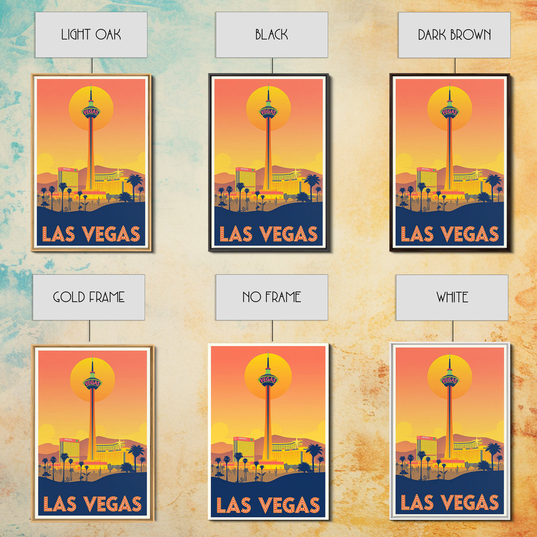 Las Vegas Travel Poster, Framed Canvas Print, Golden Travel Poster Art, Las Vegas City Art, Retro Travel Print, Gift For Travelers