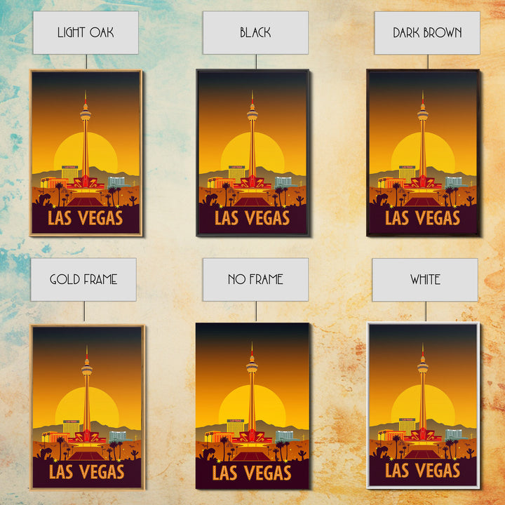 Las Vegas Travel Poster, Canvas Print, Warm Sunset Silhouette Art, Las Vegas Art Print, Vintage Travel Art, Vintage Travel Print