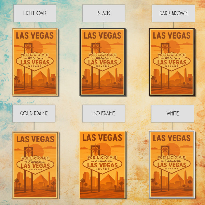 Las Vegas Travel Poster, Framed Canvas Print, Golden Travel Poster Art, Las Vegas Art Print, Modern Wall Decor, Mid Century Wall Art