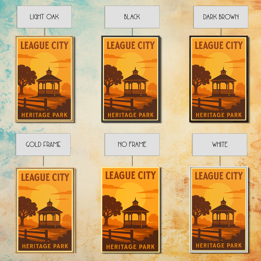 League City Texas Travel Poster, Canvas Print, Golden Travel Poster Art, League City City Art, Living Room Wall Art, Vintage Travel Print