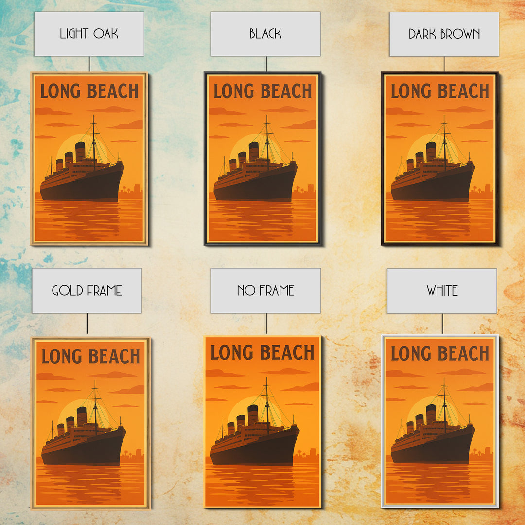 Long Beach California Travel Poster, Canvas Print, Warm Sunset Silhouette Art, Long Beach Poster Print, Travel Print, Travel Wall Art