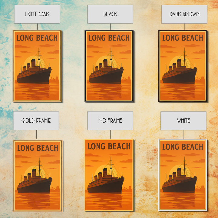 Long Beach California Travel Poster, Canvas Print, Warm Sunset Silhouette Art, Long Beach Poster Print, Travel Print, Travel Wall Art