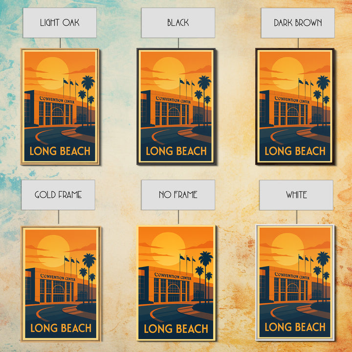 Long Beach Travel Poster, Canvas Print, Warm Sunset Silhouette Art, Long Beach Travel Art, Living Room Wall Art, Gift For Travelers