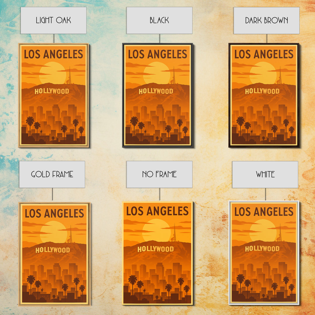Los Angeles California Travel Poster, Canvas Print, Warm Sunset Silhouette Art, Los Angeles Art Print, City Travel Prints, Wanderlust Decor