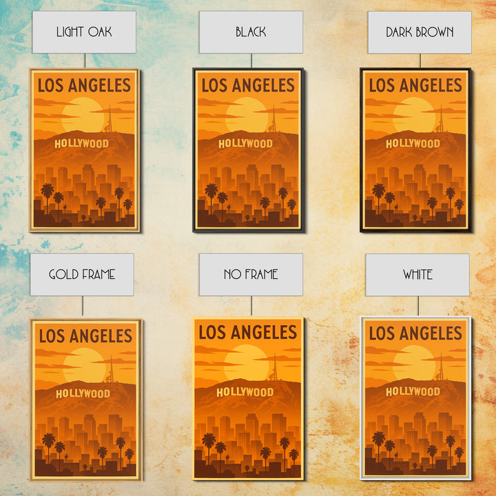 Los Angeles California Travel Poster, Canvas Print, Warm Sunset Silhouette Art, Los Angeles Art Print, City Travel Prints, Wanderlust Decor