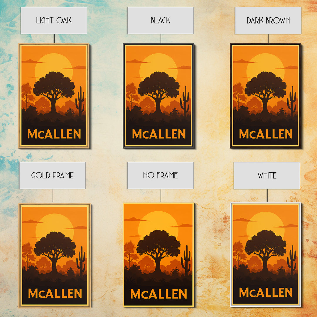 Mcallen Travel Poster, Canvas Print, Warm Sunset Silhouette Art, Mcallen Art Print, Travel Wall Decor, City Illustration, Gift For Travelers
