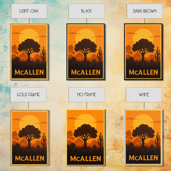 Mcallen Travel Poster, Canvas Print, Warm Sunset Silhouette Art, Mcallen Art Print, Travel Wall Decor, City Illustration, Gift For Travelers