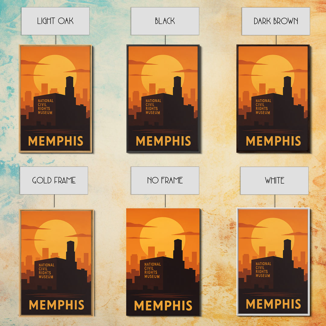 Memphis Travel Poster, Canvas Print, Golden Travel Poster Art, Memphis Travel Art, City Illustration, Living Room Wall Art, Fine Art Print