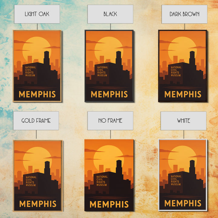 Memphis Travel Poster, Canvas Print, Golden Travel Poster Art, Memphis Travel Art, City Illustration, Living Room Wall Art, Fine Art Print