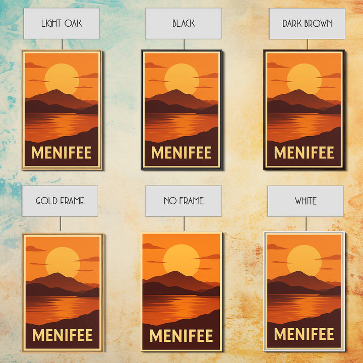 Menifee Travel Poster, Canvas Print, Golden Travel Poster Art, Menifee Poster Print, City Illustration, City Travel Prints, Landscape Art