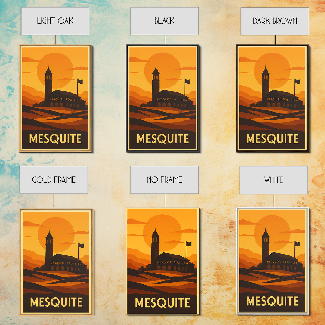 Mesquite Travel Poster, Framed Canvas Print, Warm Sunset Silhouette Art, Mesquite Poster Print, Fine Art Print, Travel Art Print