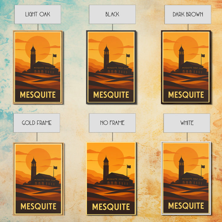 Mesquite Travel Poster, Framed Canvas Print, Warm Sunset Silhouette Art, Mesquite Poster Print, Fine Art Print, Travel Art Print