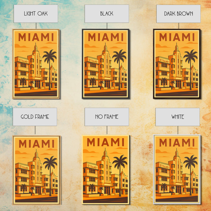 Miami Florida Travel Poster, Framed Canvas Print, Gold Art Deco Poster Art, Miami Travel Art, Home Office Decor, Living Room Wall Art