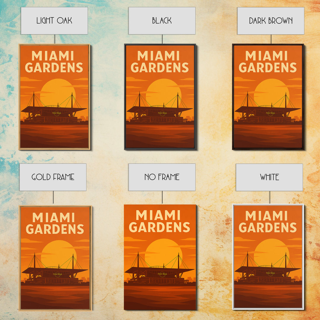 Miami Gardens Florida Travel Poster, Canvas Print, Warm Sunset Silhouette Art, Miami Gardens Wall Art, Retro Travel Print, Wall Decor