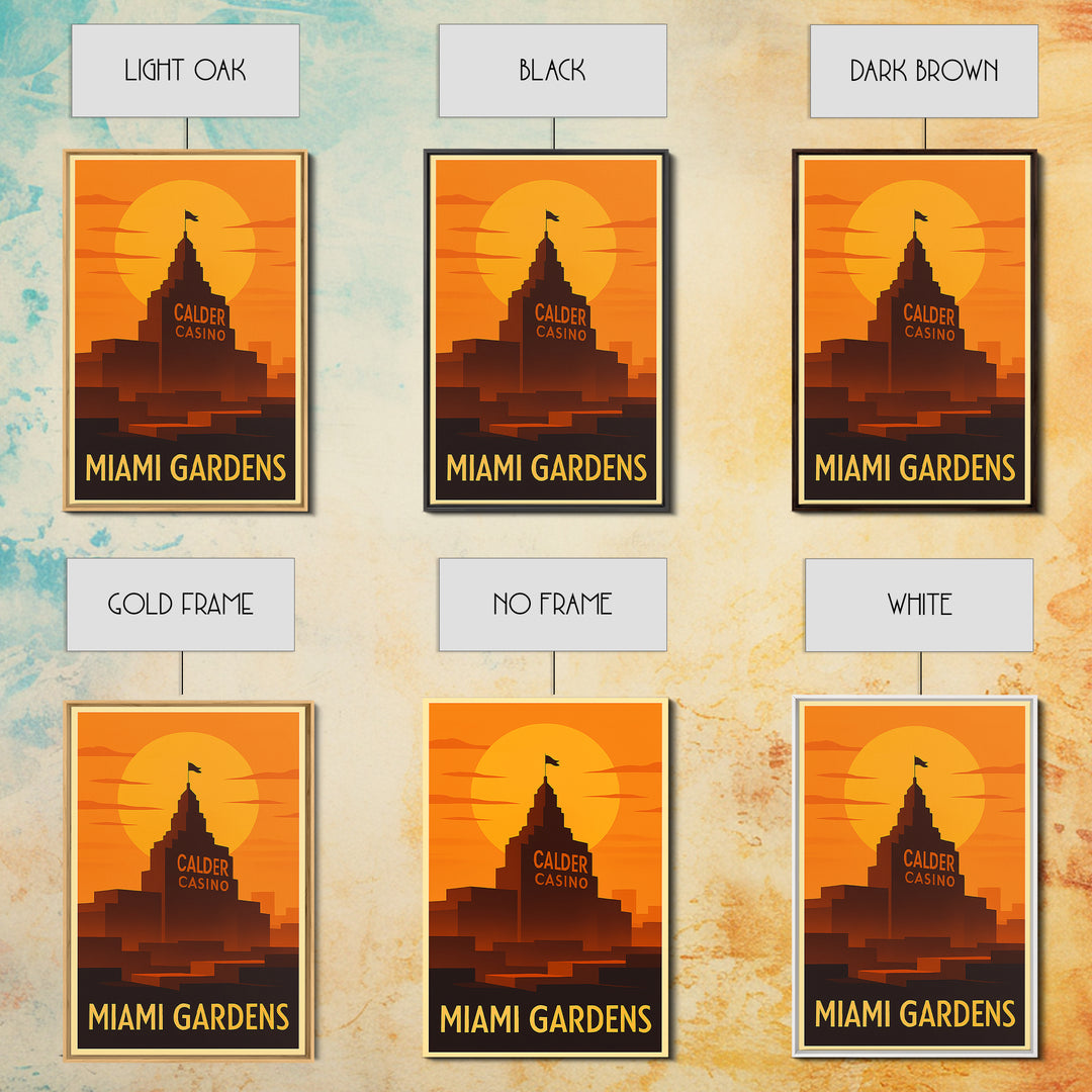 Miami Gardens Travel Poster, Framed Canvas Print, Warm Sunset Silhouette Art, Miami Gardens Wall Art, Vintage City Art, Retro Travel Print