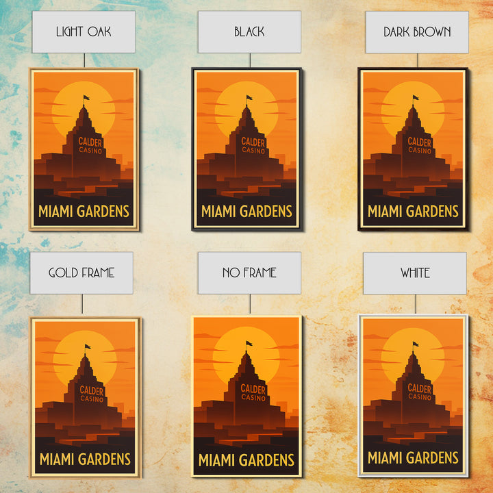 Miami Gardens Travel Poster, Framed Canvas Print, Warm Sunset Silhouette Art, Miami Gardens Wall Art, Vintage City Art, Retro Travel Print