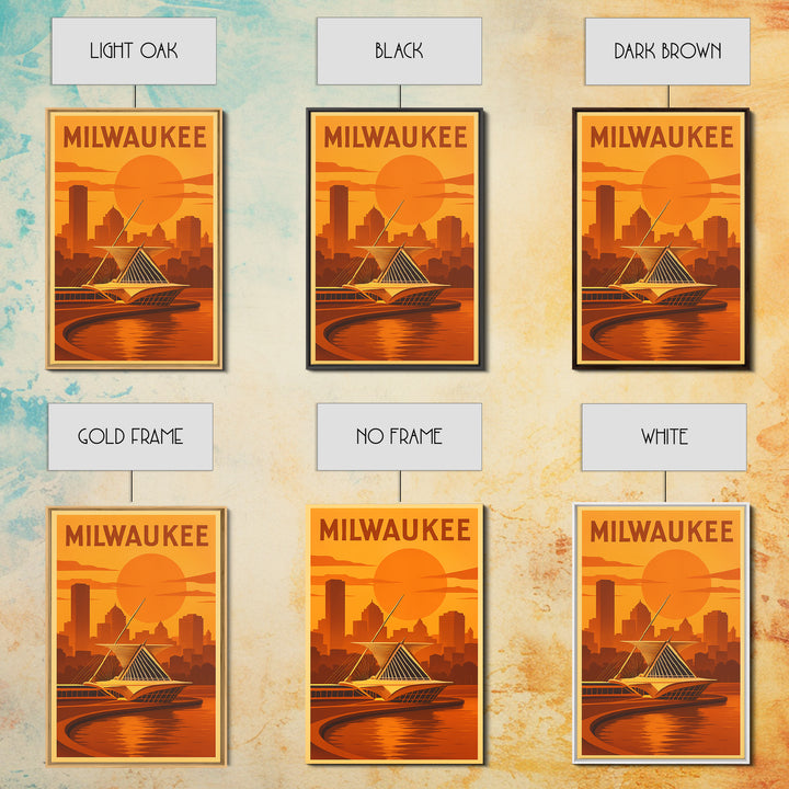 Milwaukee Wisconsin Travel Poster, Framed Canvas Print, Vintage Deco Wall Art, Milwaukee Poster Print, Travel Wall Art, Retro Travel Print