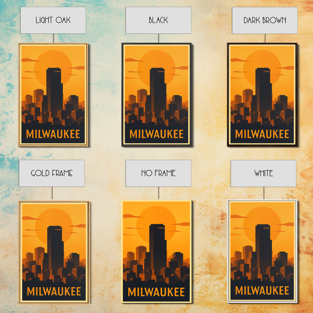 Milwaukee Travel Poster, Canvas Print, Gold Art Deco Poster Art, Milwaukee Travel Art, Fine Art Print, City Art Print, Living Room Wall Art