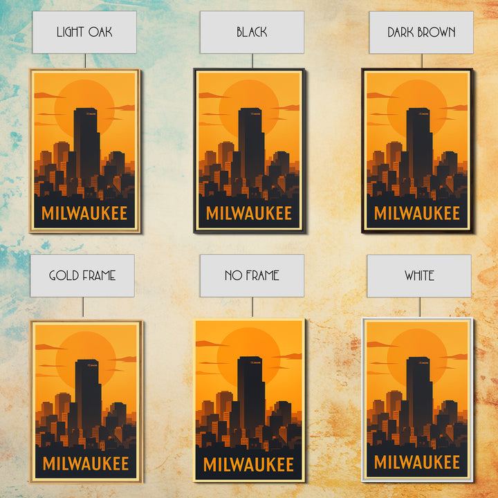 Milwaukee Travel Poster, Canvas Print, Gold Art Deco Poster Art, Milwaukee Travel Art, Fine Art Print, City Art Print, Living Room Wall Art