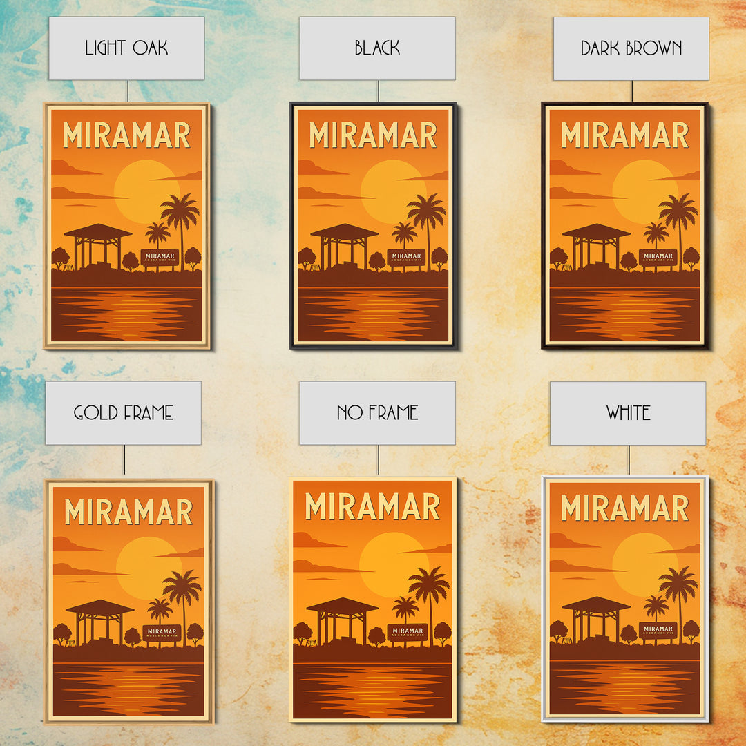 Miramar Florida Travel Poster, Framed Canvas Print, Golden Travel Poster Art, Miramar Poster Print, Modern Wall Decor, Fine Art Print