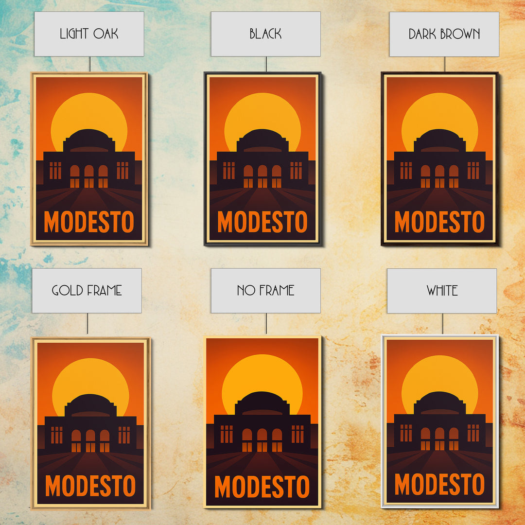 Modesto Travel Poster, Canvas Print, Vintage Deco Wall Art, Modesto City Art, Living Room Wall Art, Gift For Travelers, Vintage Travel Art