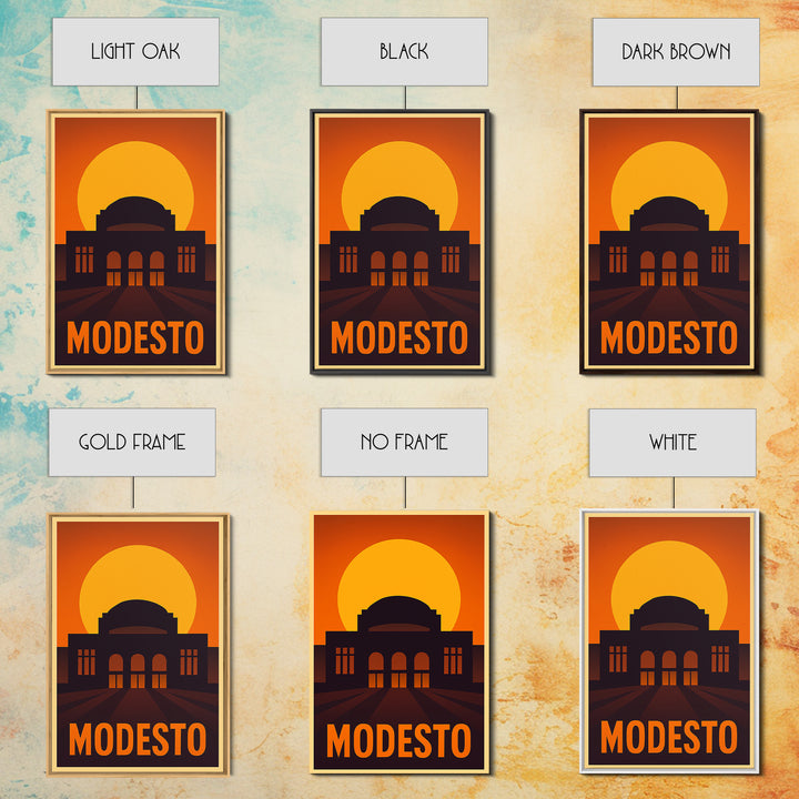 Modesto Travel Poster, Canvas Print, Vintage Deco Wall Art, Modesto City Art, Living Room Wall Art, Gift For Travelers, Vintage Travel Art