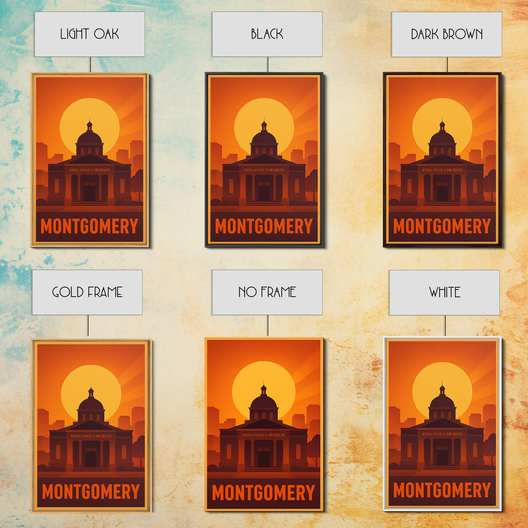 Montgomery Travel Poster, Canvas Print, Warm Sunset Silhouette Art, Montgomery Art Print, Vintage City Poster, Travel Wall Art