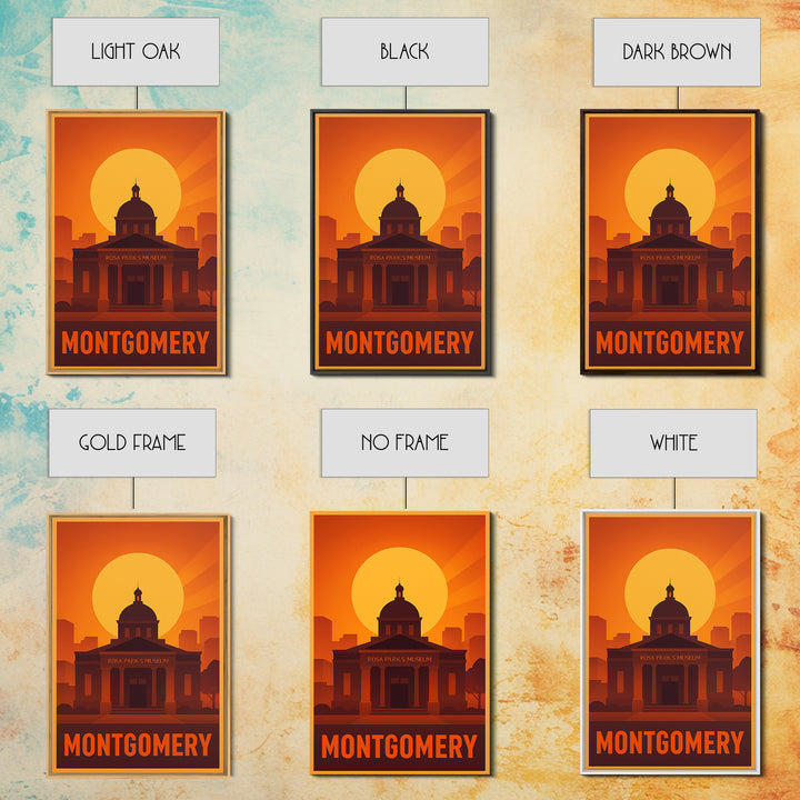 Montgomery Travel Poster, Canvas Print, Warm Sunset Silhouette Art, Montgomery Art Print, Vintage City Poster, Travel Wall Art